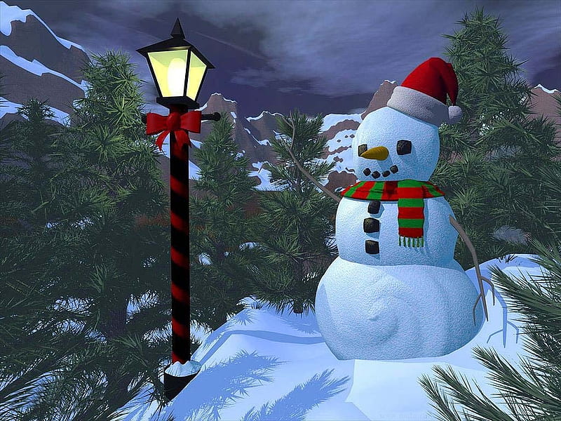 Snowman / Schneemann, silent, holidays, christmas, holiday, 3d and cg, lovely xmas scene, x-mas, xmas, winter, cold, merry christmas, snow, feast, night, HD wallpaper