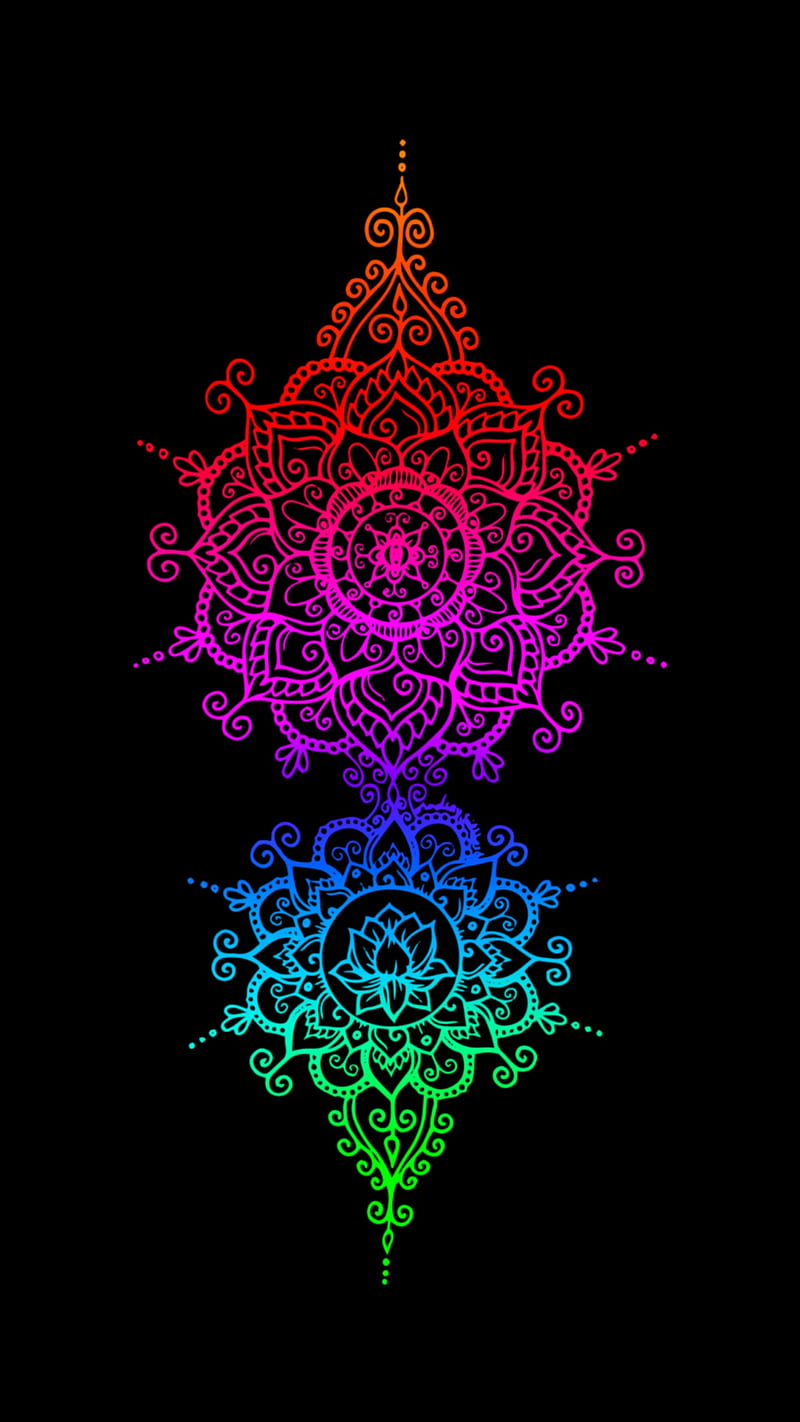 Double ornate, amoled, colors, flower, magic, mandala, ornament, petal, rainbow, spiritual, wisdom, HD phone wallpaper