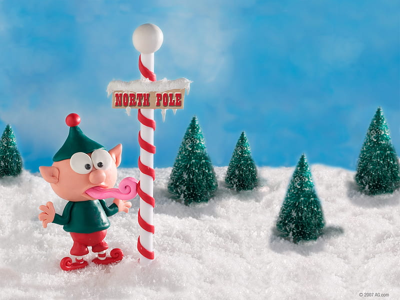 Tongue Tied, snow, silly, elf, northpole, pole, trees, frozen, tongue, HD wallpaper