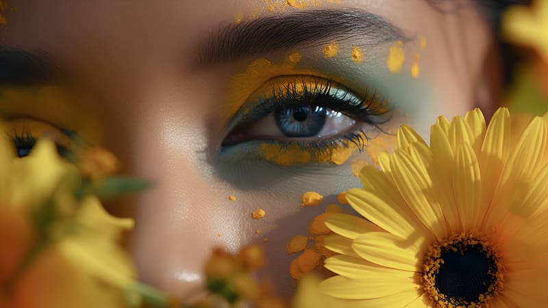 Girl with yellow flowers, Girl, Eyebrow, Closeup, Portrait, HD wallpaper