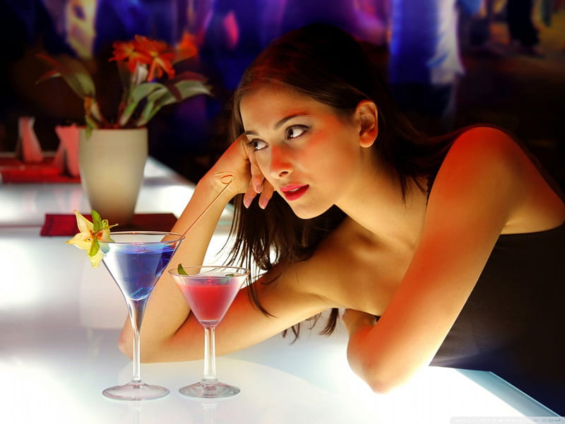 Waiting, Sexy, Bar, Cocktail, Woman, At the bar, HD wallpaper