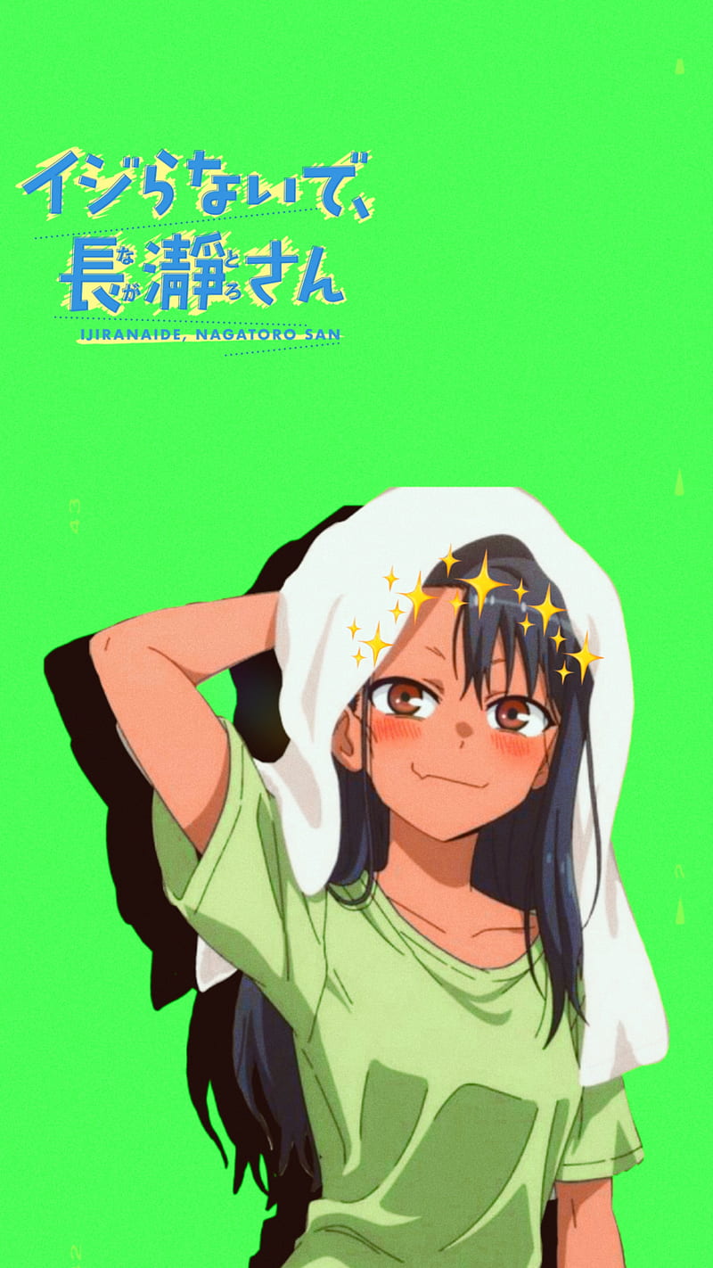 Nagatoro, black hair, green, simple, girl, anime, HD phone wallpaper