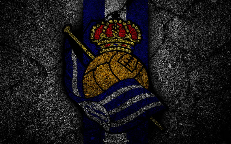 Real Sociedad, logo, art, La Liga, soccer, football club, LaLiga, grunge, Real Sociedad FC, HD wallpaper