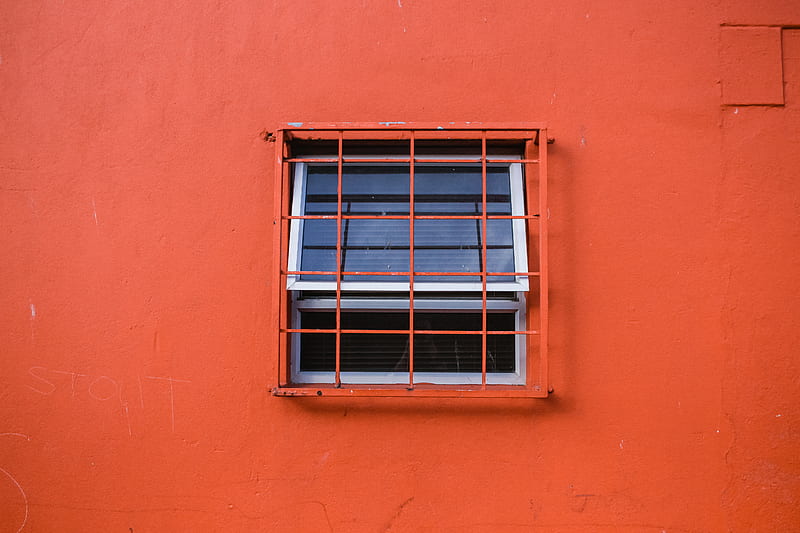 orange metal window grills, HD wallpaper