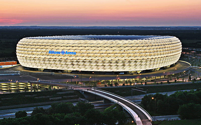 Allianz Arena, white lights, German Stadium, Munich, Bavaria, Germany, Bayern Munich Stadium, Bundesliga, HD wallpaper
