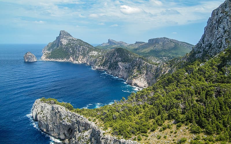 Coast of Mallorca, Spain, rocks, coast, island, sea, Mallorca, Spain, HD wallpaper