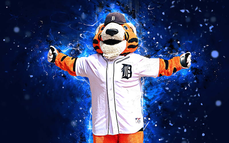 Paws mascot, Detroit Tigers, abstract art, MLB, creative, USA, Detroit Tigers mascot, Major League Baseball, MLB mascots, official mascot, HD wallpaper