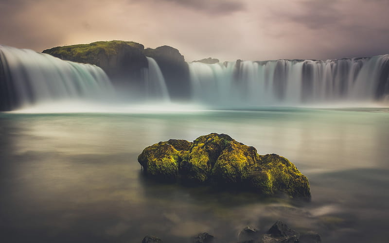 Godafoss, morning, Icelandic landmarks, waterfall, Akureyri, Lake Myvatn, Iceland, Europe, HD wallpaper