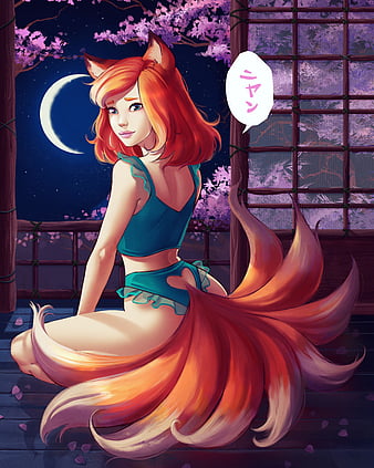 Cute Anime Fox Girl, cherry blossom, cute manga girl, fantasy, fox girl,  japanese, HD phone wallpaper | Peakpx