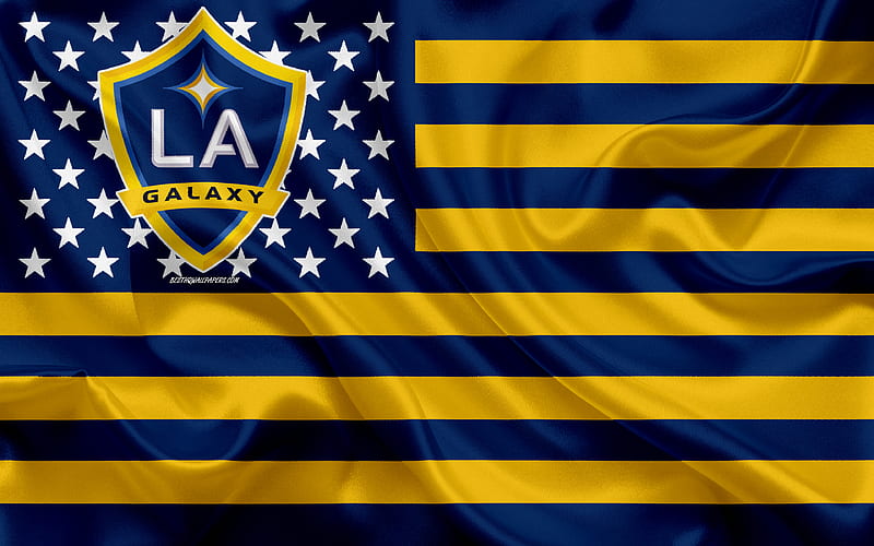 Los Angeles Galaxy, American soccer club, American creative flag, blue yellow flag, MLS, Los Angeles, California, USA, logo, emblem, Major League Soccer, silk flag, soccer, football, HD wallpaper