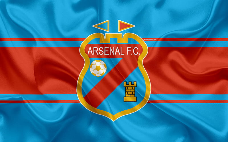 Arsenal de Sarandi Argentinian football club, emblem, Arsenal logo, Superliga, Argentinian football championship, football, Sarandi, Argentina, silk texture, HD wallpaper