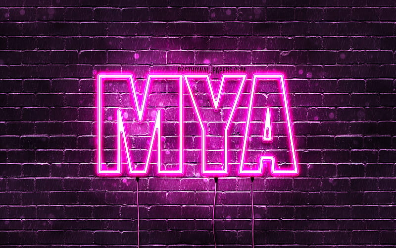 Mya with names, female names, Mya name, purple neon lights, horizontal text, with Mya name, HD wallpaper