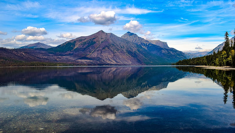 Lake McDonald, Glacier National Park, Montana, water, Mountains, reflections, usa, sky, HD wallpaper