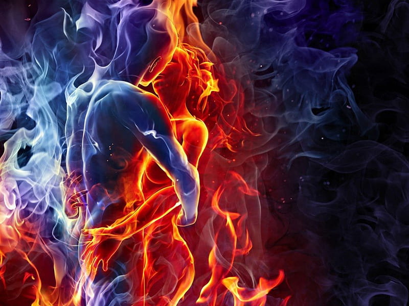 Fire and Ice Fantasy Love, ice, fire, fantasy, love, HD wallpaper