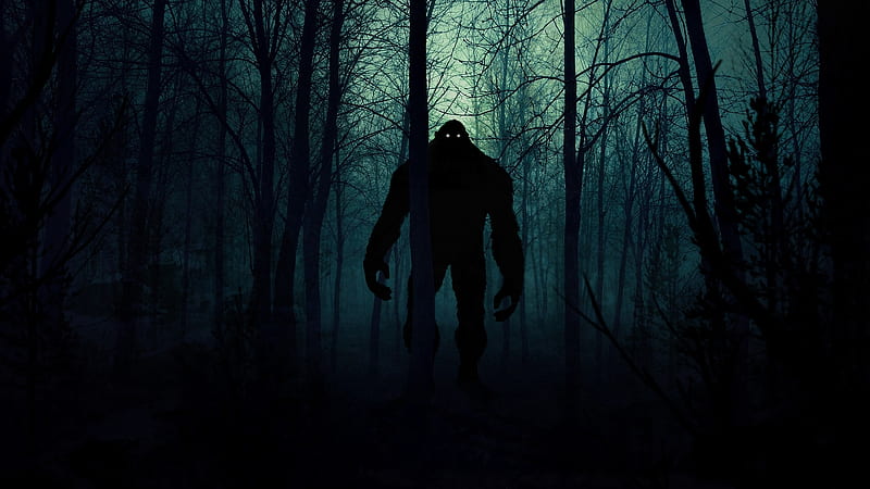 fantasy monster, dark, scary, forest, trees, silhouette, night, Fantasy, HD wallpaper