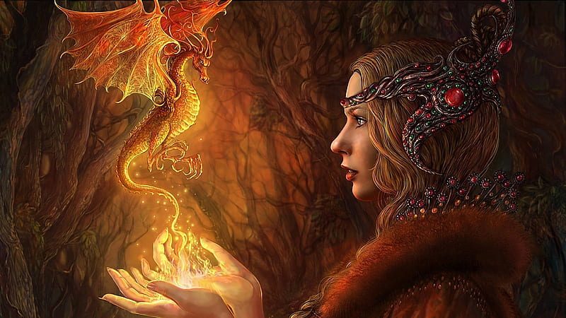 Fantasy Small Dragon In Queen's Hand Dreamy, HD wallpaper