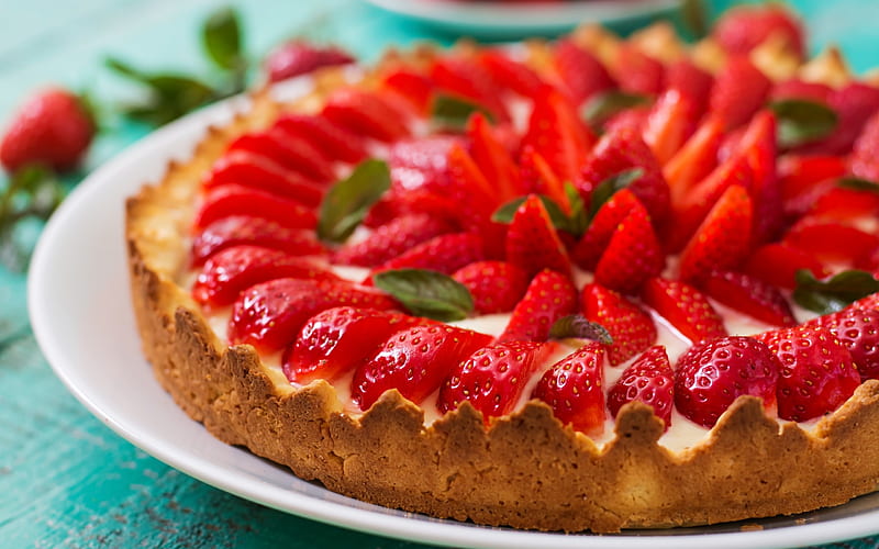 strawberry pie, pastries, sweets, strawberries, cake, HD wallpaper