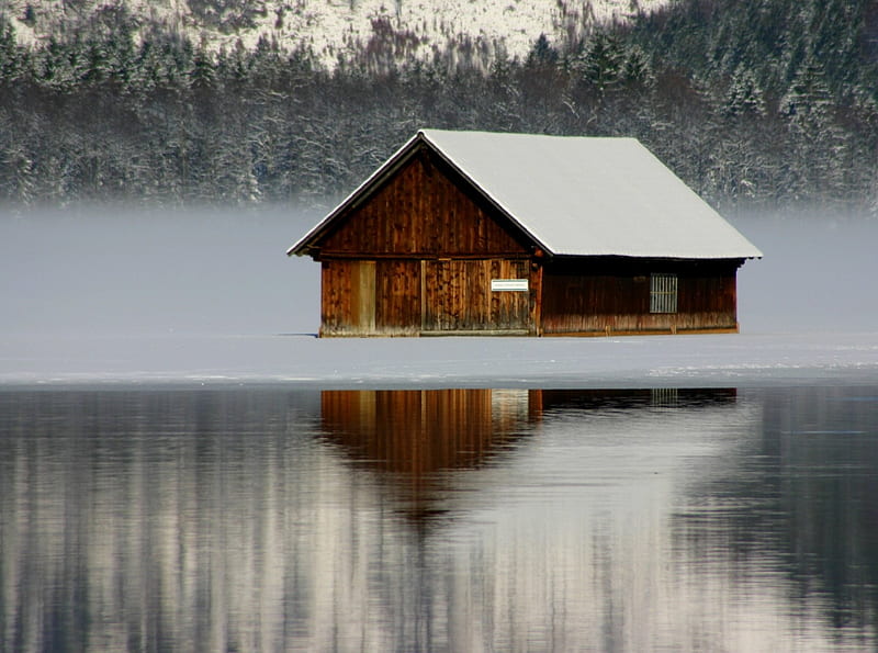 ALM-LAKE AUSTRIA, see, snow, lake, winter, HD wallpaper