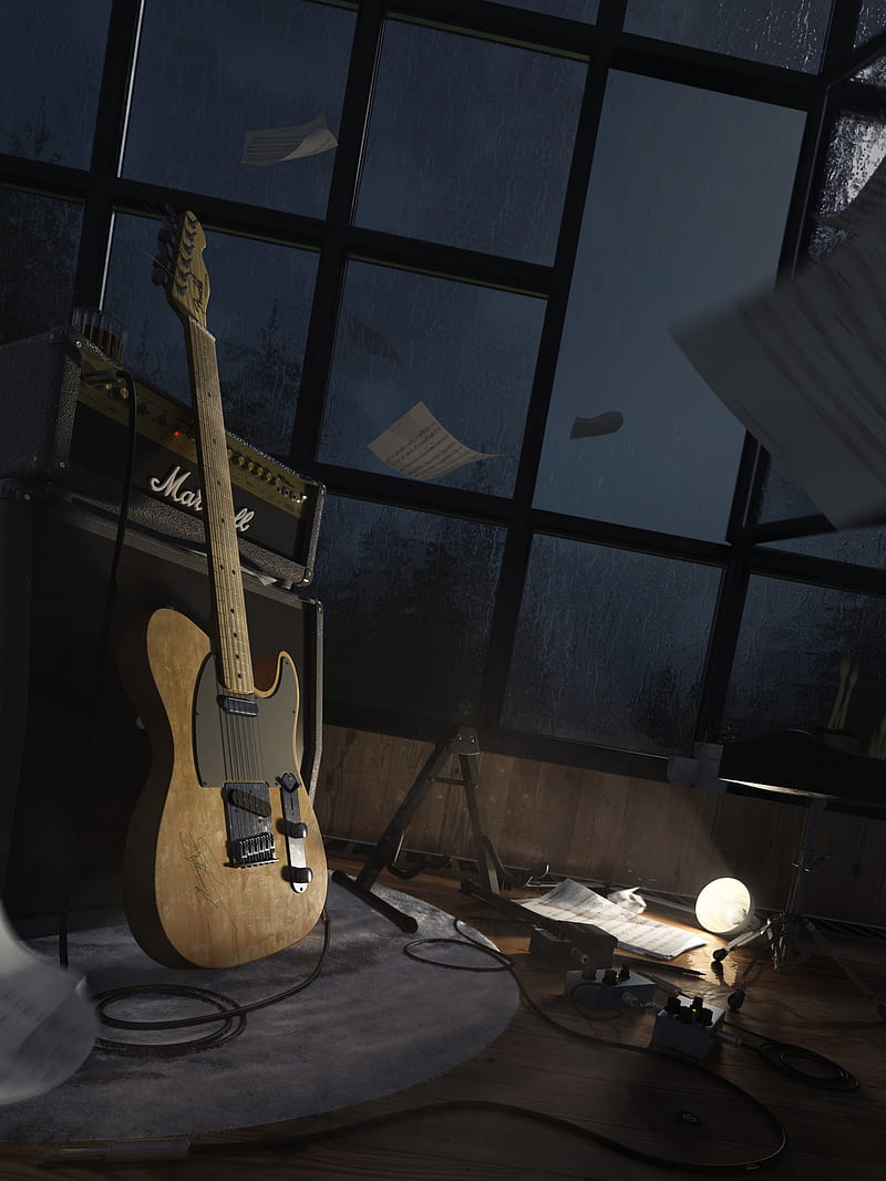 electric guitar, guitar, musical instrument, amplifier, window, sheets, HD phone wallpaper