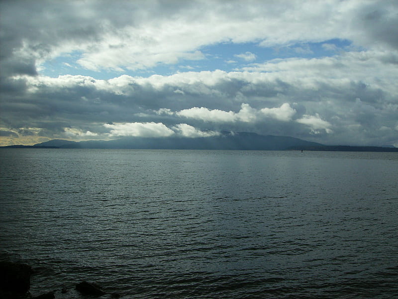 Break in the clouds, cloudy, gray, pacific northwest, sunny, clouds, puget sound, HD wallpaper