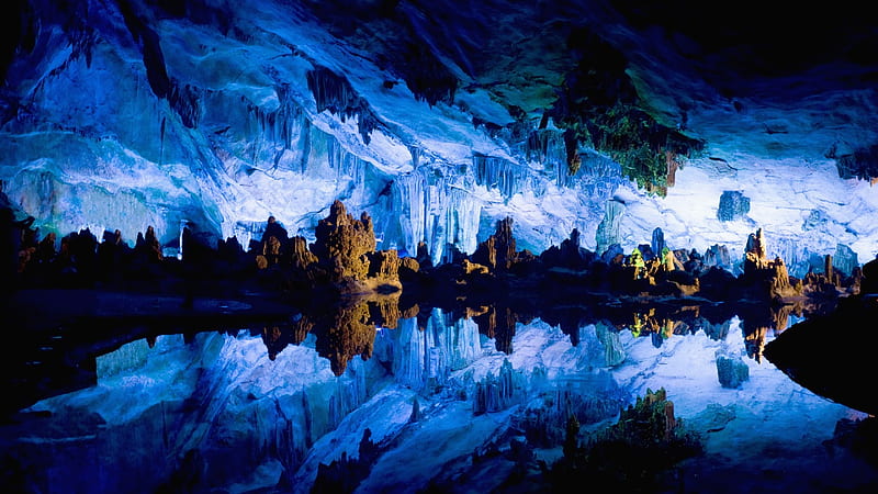 Crystal Cave, rocks, amazing, china, fantastic, bonito, cyrystal, lake, cave, water, beauty, nature, interesting, blue, HD wallpaper