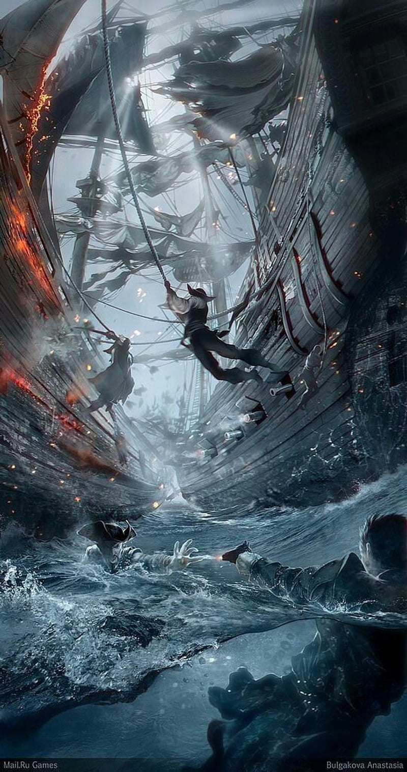 Pirates, battle, ocean, sea, ship, guerra, HD phone wallpaper