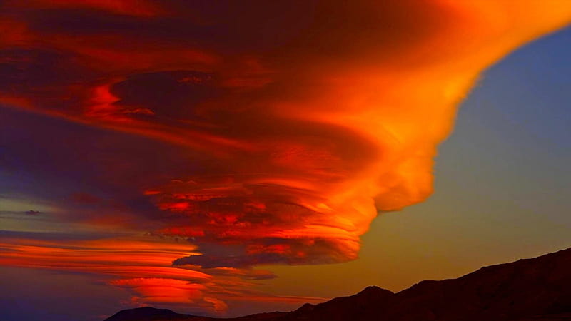 FUNNEL CLOUDS, mountain, red, nature, clouds, sky, tornado, HD wallpaper