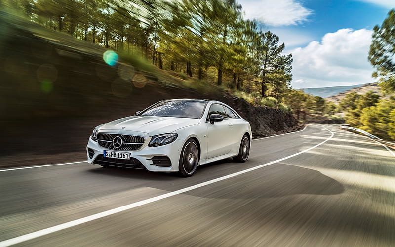 Mercedes-Benz E-Class Coupe, AMG, 2017 cars, movement, white Mercedes, HD wallpaper