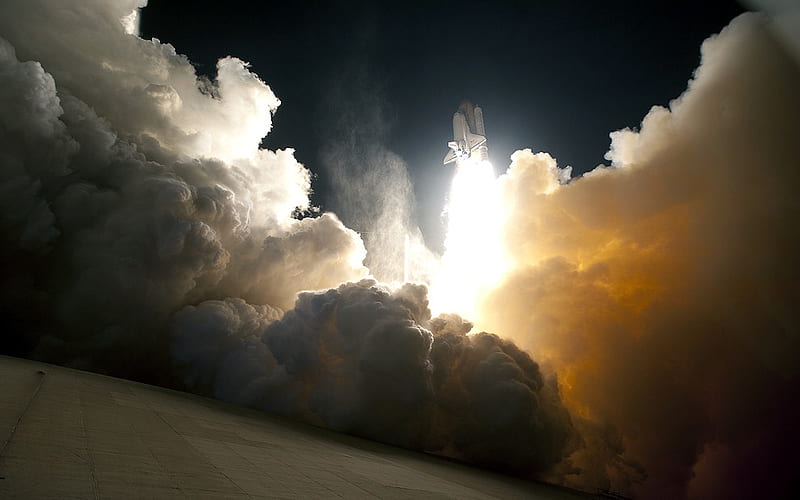 ignition!, fighting, high, power, clouds, weather, rocket, awesome, enormouse, gravity, blue, HD wallpaper