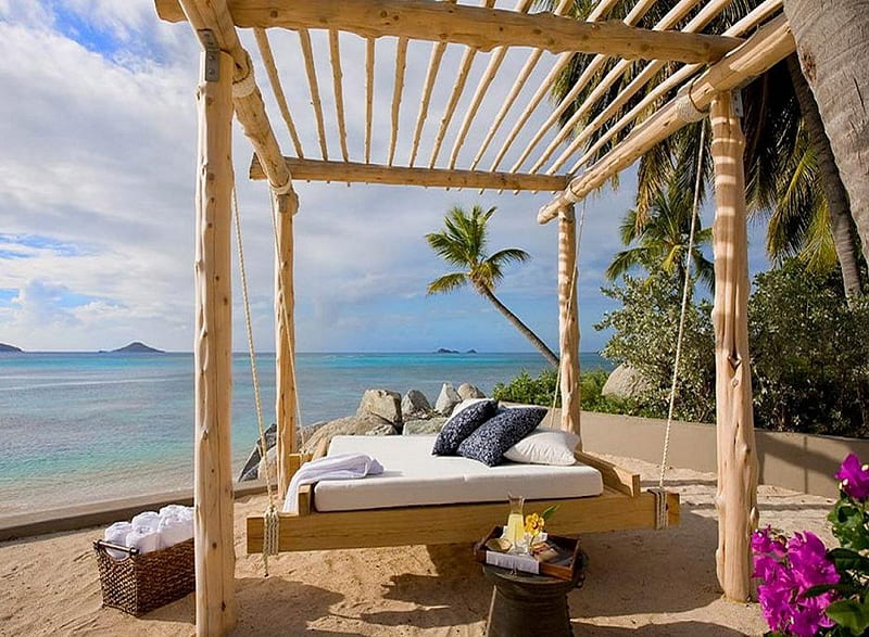 Relax, beach, vacation, baldahine, enjoyment, summer, bonito, sea, HD wallpaper