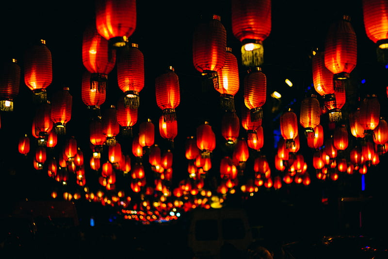 orange paper lanterns during night time, HD wallpaper
