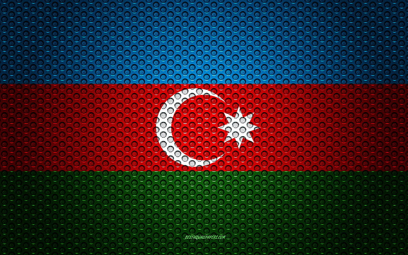 Flag of Azerbaijan creative art, metal mesh texture, Azerbaijan flag, national symbol, Azerbaijan, Europe, flags of European countries, HD wallpaper