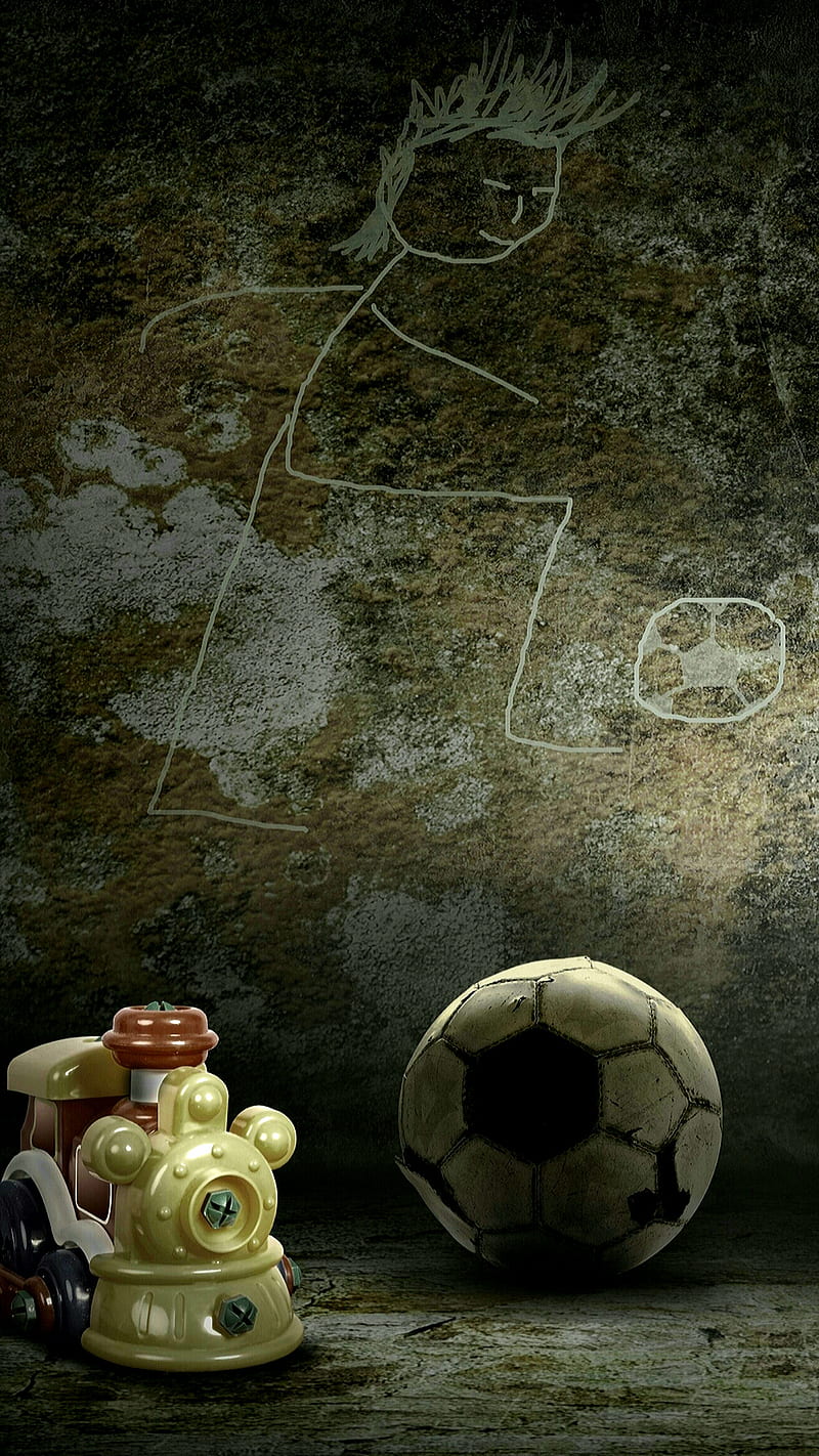 Playing football, ball, boy, drawing, kid, soccer, sport, train, wall, HD  phone wallpaper | Peakpx