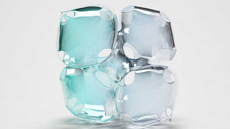 ice cubes, transparent, digital art, cgi, 3D, HD wallpaper
