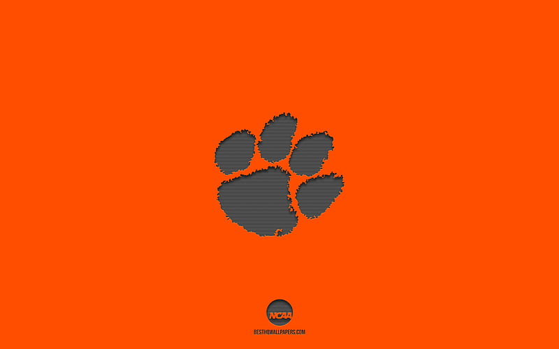 Clemson Tigers, orange background, American football team, Clemson Tigers emblem, NCAA, South Carolina, USA, American football, Clemson Tigers logo, HD wallpaper