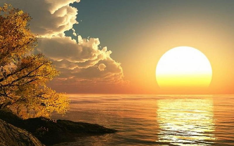 Autumn sea sunset, sunset, autumn, sun, sea, HD wallpaper