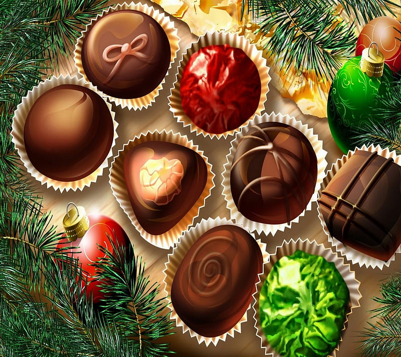 christmas chocolates, christmas tree, food, holiday, ornament, HD wallpaper