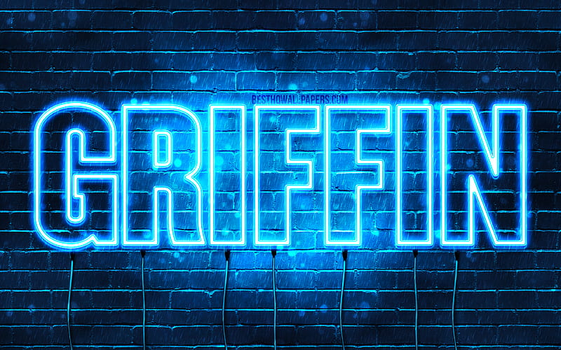 Griffin with names, horizontal text, Griffin name, blue neon lights, with Griffin name, HD wallpaper