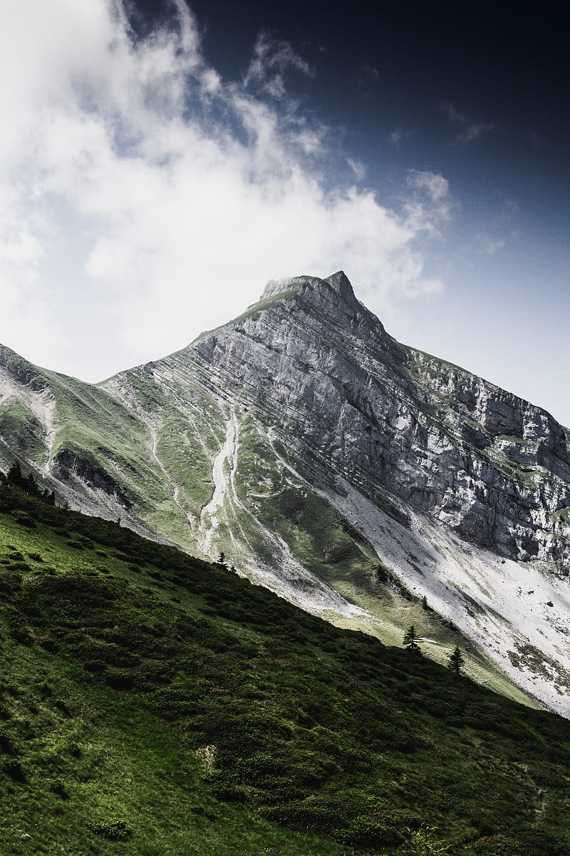 mountain, peak, clouds, slope, landscape, HD phone wallpaper