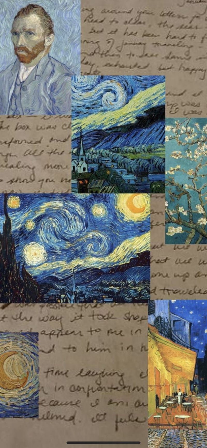 Van Gogh Collage, art, blue, HD phone wallpaper