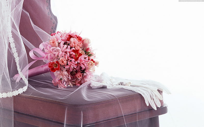 Wedding Flowers, shawl, chear, bonito, pink, flowers bouquet, HD wallpaper