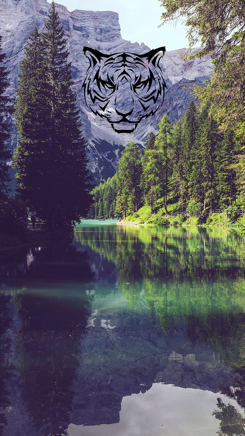 landscape, lake, mountains, graphic design, logo, HD phone wallpaper