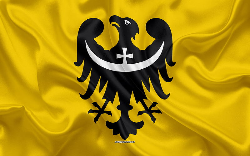 Flag of Lower Silesian Voivodeship, silk flag, silk texture, Poland, Lower Silesian Voivodeship, Voivodeships of Poland, province of Poland, HD wallpaper