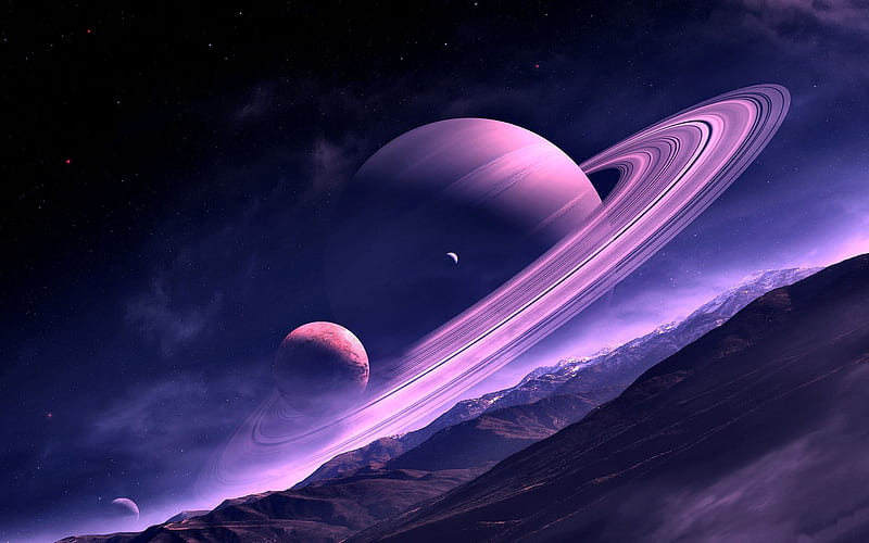 Purple Saturn Dream F2, planets, graphy, space, wide screen, bonito, abstract, high quality, HD wallpaper