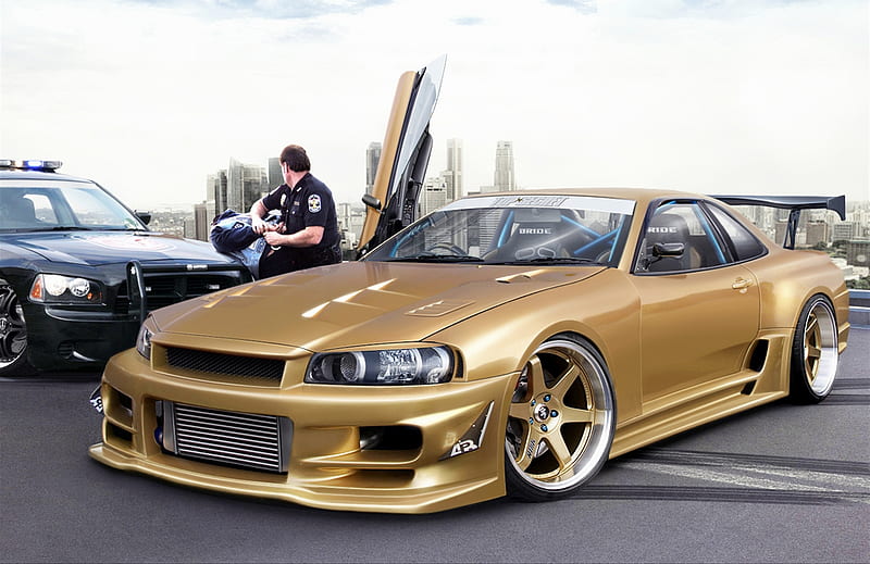 COPS & ROBBERS, tuned, cop, robber, nissan, skyline, car, HD wallpaper