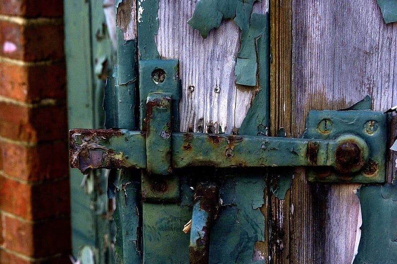 Green Door, latch, peeling paint, green, door, HD wallpaper