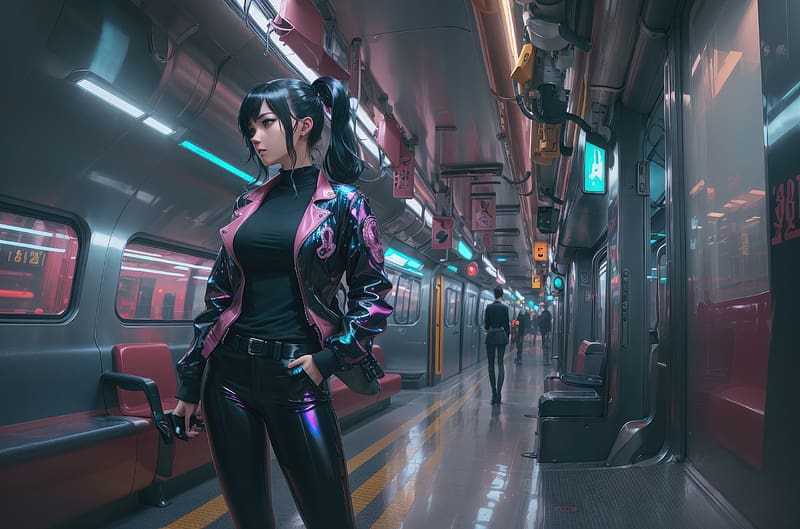 Cyber Girl In Train, cyberpunk, scifi, ai-girls, ai, artist, artwork, digital-art, deviantart, HD wallpaper
