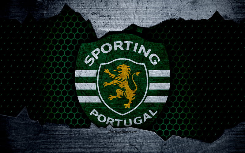 Sporting FC football club, logo, emblem, Lisbon, Portugal, football, Portuguese championship, metal texture, grunge, HD wallpaper