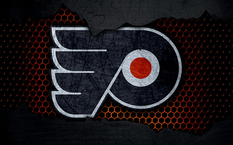 Philadelphia Flyers logo, NHL, hockey, Eastern Conference, USA, grunge, metal texture, Metropolitan Division, HD wallpaper