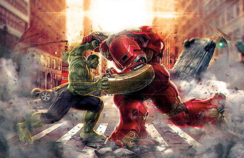 Hulk Vs Iron Hulkbuster Artwork, hulk, artwork, , artist, digital-art, HD wallpaper